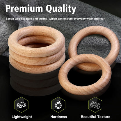 FoDau770 5pcs Natural Beech Wooden Rings, Unfinished Solid Wood Rings Heavy Duty Wood Circles, Macrame Craft Circles for Party, Home Decor & DIY Making - Outer Diameter: 3 Inch