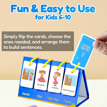 English Learning Pocket Chart Calendar Set for Kids 3-10 - Sentence Building Puzzle Games, Word Games, Phonics Flash Cards, Early Education Classroom Home Preschool (Advanced Set)
