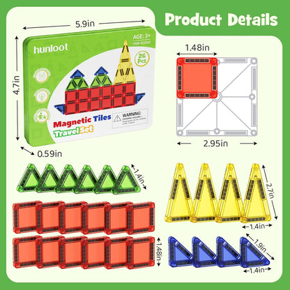 Mini Magnetic Tiles 40PCS Travel Set with Iron Storage Box, Portable STEM Building Blocks for Kids 3-8, Montessori Educational Magnet Toys for Road Trip, Airplane, Car Rides & On-The-Go Play