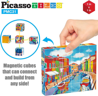 PicassoTiles Magnetic Cube Puzzle 7-in-1 Dinosaur Theme Pattern Magnet Mix Match Building Cubes Toy Set Kids Ages 3 & Up Preschool Children Promote Problem Solving Skills PMC10