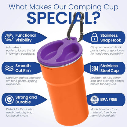 bzyoo 5-Piece Nesting Camping Cups Set - 9oz Stackable Stainless Steel Mugs with Patterned Designs & Integrated Carry Hook, Space-Saving Portable Outdoor Mess Kit for Family Hiking, Backpacking & RV