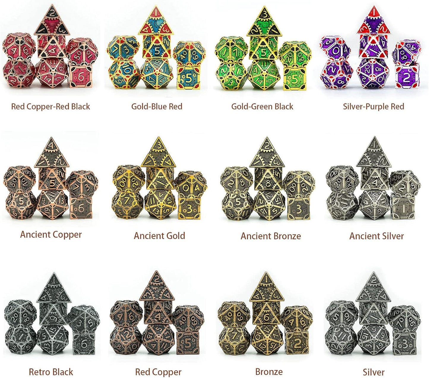 UDIXI Steampunk Metal Dice Set, 7 Die Polyhedral DND Dice Set for D&D Role Playing Game and Math Teaching (Ancient Copper)