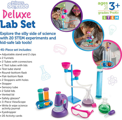 Learning Resources Primary Science Deluxe Lab Set - 45 Pieces, Ages 3+, Experiments for Kids, STEM Toys, Sensory Tube, Microscope for Students