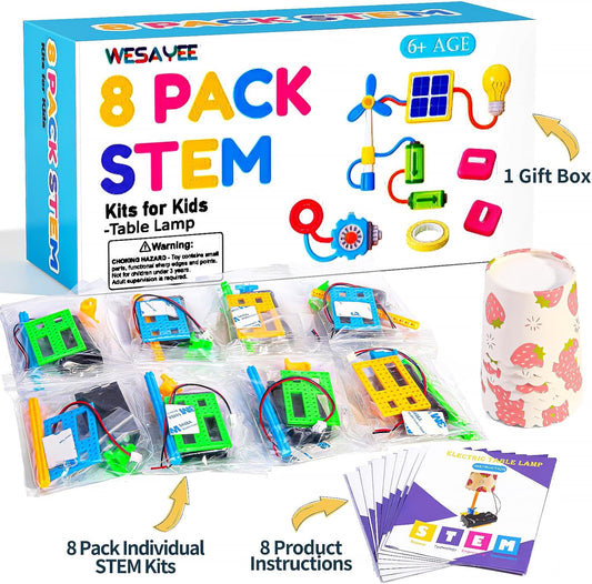 Bulk STEM Kits - 8 Set Electric Light Engineering Circuit Kit, Science Experiments Building Toys for Ages 8-12, STEM Girls Boys Arts and Crafts, Table Lamps for Kids Activities 8-10 10-12 14