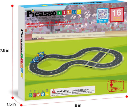 PicassoTiles Magnetic Tiles Race Track Car Thrilling Toy Playset Includes 2 Racing Trucks STEM Educational Magnet Tile Building Block Construction Set for Toddlers Boys Girls Ages 3 and Older PTR30
