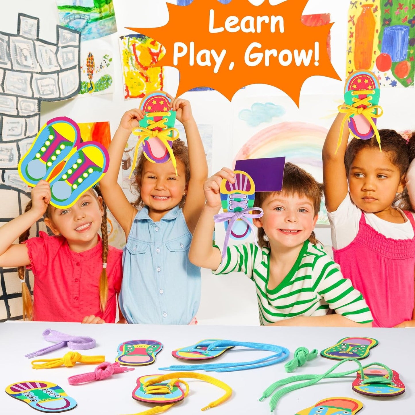 Capoda 9 Sets Lacing Cards Shoes Educational Threading Toy for Wooden Lacing Card Toys with Colorful Threads for Develop Imagination Early Education and Learning Activity(Shoes)