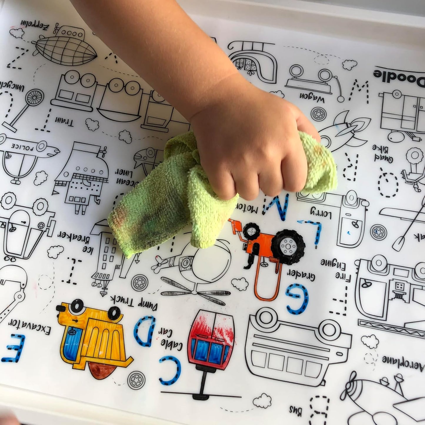 HeyDoodle Into The Wild Classic Doodle Mat – Reusable Silicone Alphabet Coloring Mat for Toddlers and Kids – Educational Animal Activity Pad with 9 Markers – Mess-Free Travel Toy – Ages 3-7