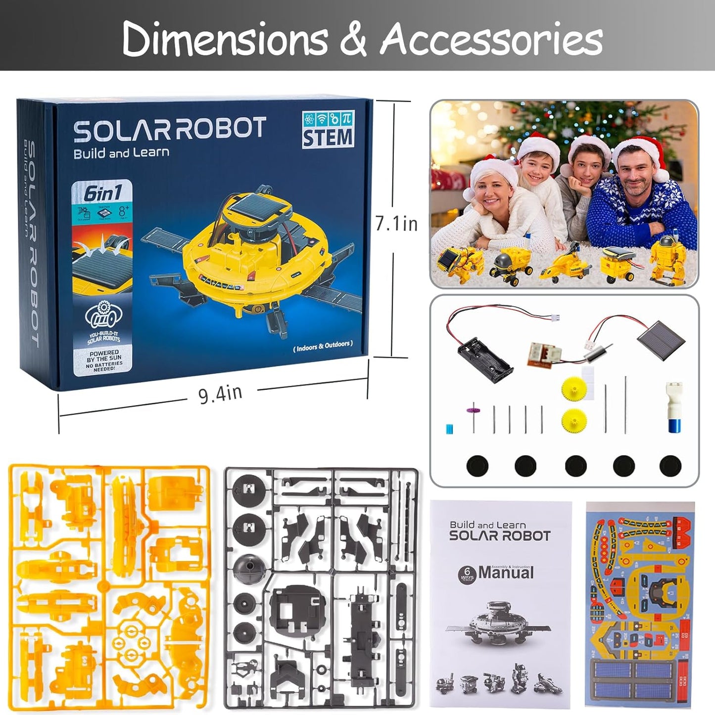6-in-1 Solar Robot Building Kit for Boys Aged 8-13, Educational Robotic Toys for Kids, Science Kits STEM Toys Birthday Gifts for 8 9 10 11 12 Years Old Boys Girls Teens
