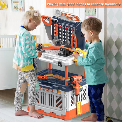 Kids Tool Bench -Toy Workbench with Electric Drill Toy Tool Accessories and Construction Vest 91pcs Toddler Tool Bench,Pretend Play Learning Toy Tool Bench for Kids Ages 3-5,4-8