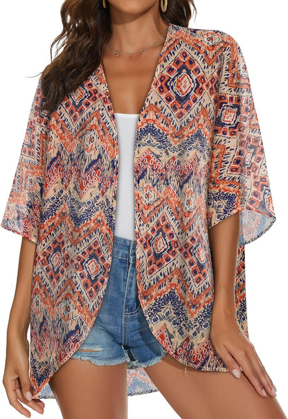 Womens Kimono Cardigans Beach Cover ups Swimwear Puff Sleeve Loose Casual Summer Tops 2026
