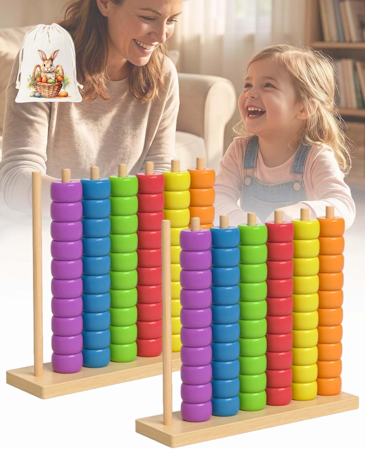 Color Pile Up Challenge, Color Matching Stacking Puzzle Game, Wooden Color Match Challenge Game, Rainbow Ring Challenge Stack Puzzle, Easter Basket Stuffers, Tabletop Brain Games For Family (L-2SET)