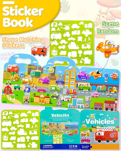 Benresive Reusable Sticker Book for Toddlers, Stickers for Kids, Travel Toys for Arts & Crafts Activities, Birthday Gift for Boys & Girls, Animals Dinosaurs Insects Themes