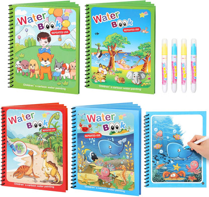 5 Pack Reusable Water Coloring Book for Toddlers, Water Doodle Book Toys, Paint with Water Books,Mess-Free Coloring Book, Portable Educational Doodle Drawing Toy,Educational Learning Kits Gifts