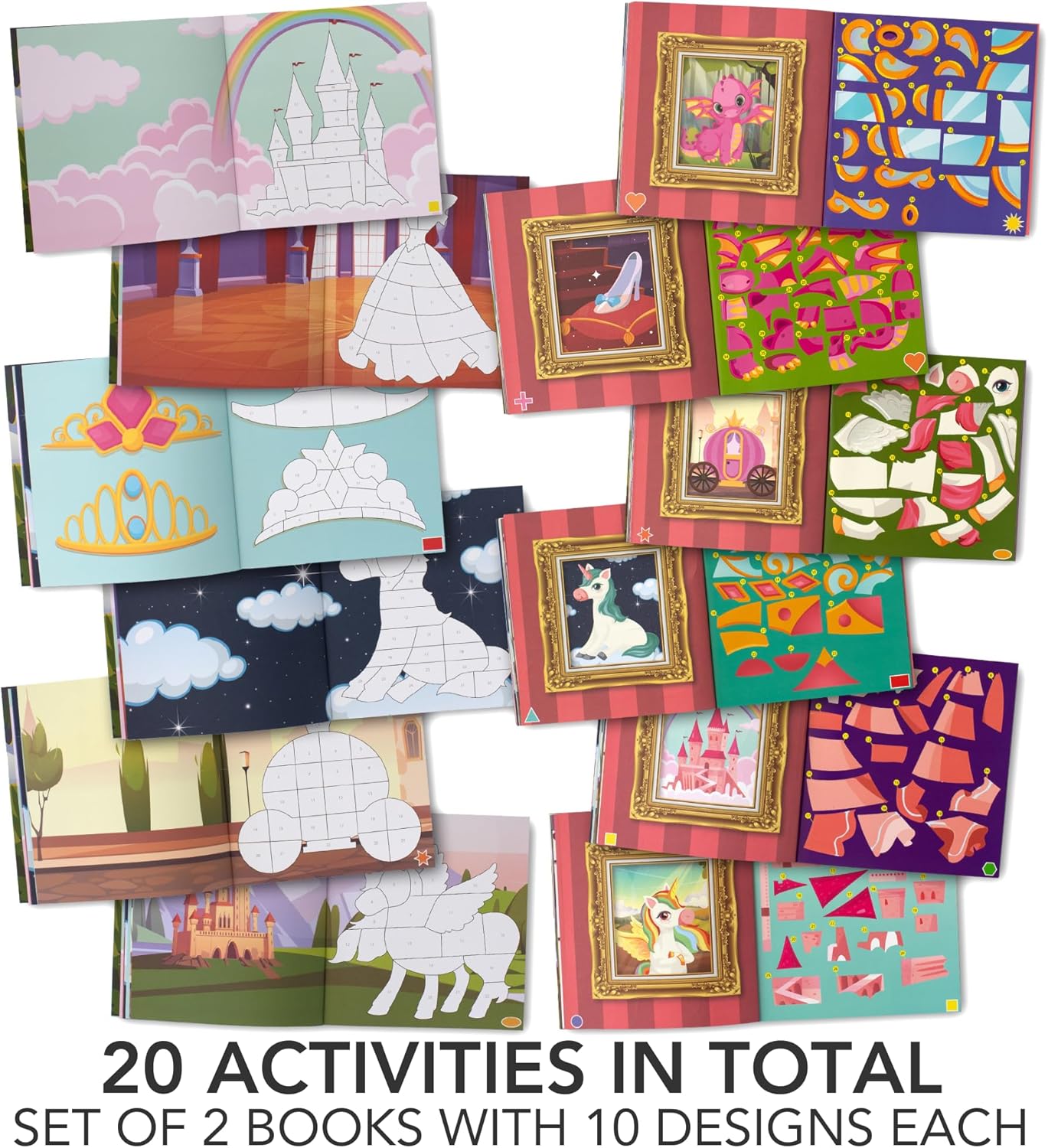 Fun Paint with Sticker Books for Kids Set of 2 - Entertaining Sticker Activity with Vibrant Themes Keeps Kids Ages 4-8 Busy - Perfect Puzzle to Learn Shapes and Numbers at Home or Travelling