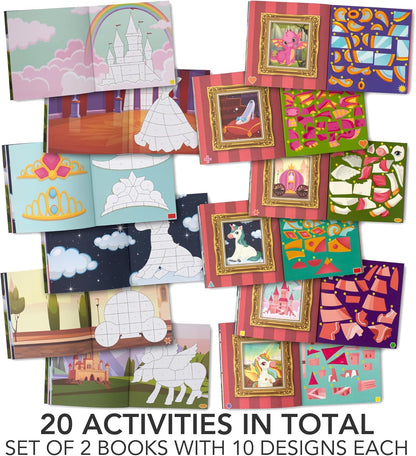 Fun Paint with Sticker Books for Kids Set of 2 - Entertaining Sticker Activity with Vibrant Themes Keeps Kids Ages 4-8 Busy - Perfect Puzzle to Learn Shapes and Numbers at Home or Travelling