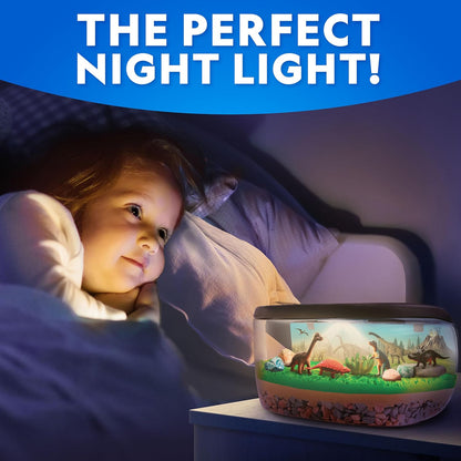National Geographic Light-Up Dinosaur Terrarium Kit for Kids – Build a Prehistoric Habitat with Play Sand, Real Gemstones & Dino Figures, Science Activity Kit for Boys & Girls