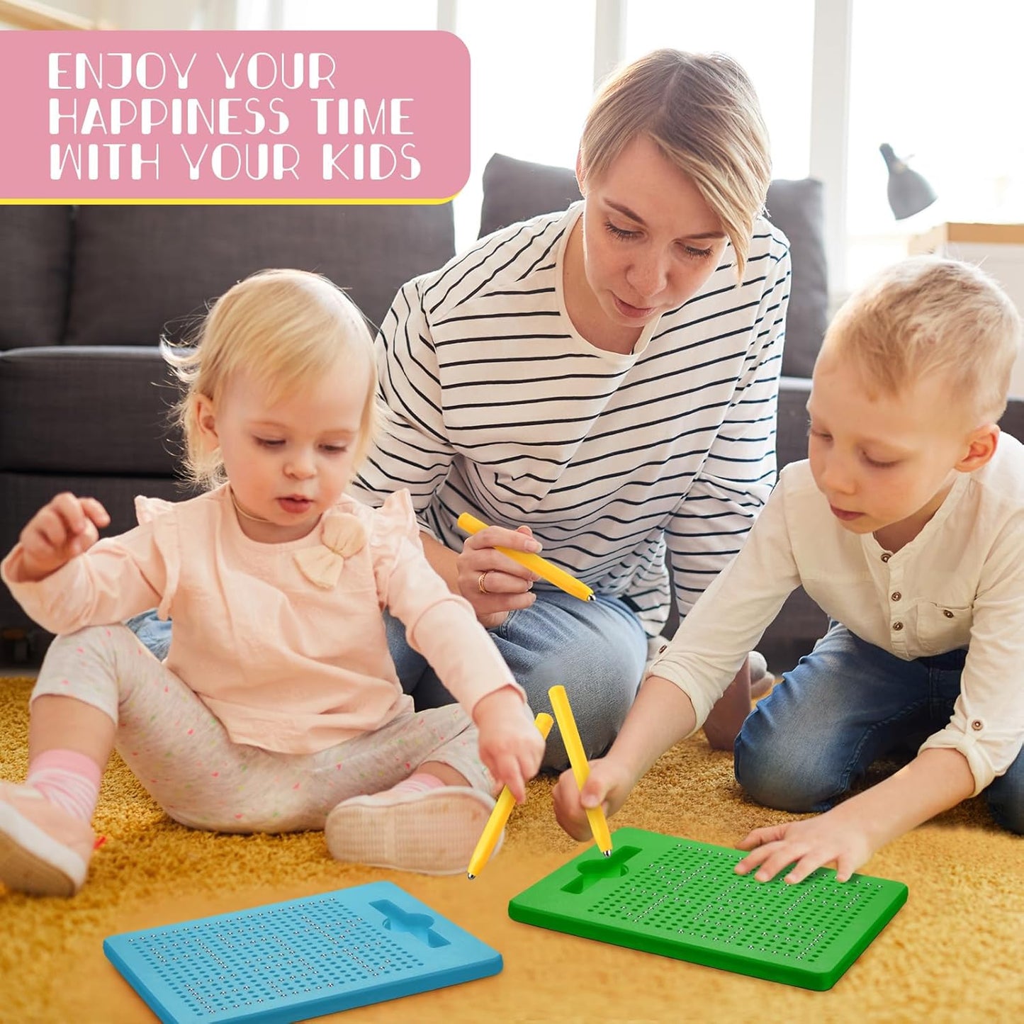 Yexiya 3 Pcs Magnetic Drawing Board for Kids, Toddler Travel Drawing Kit Magnet Sketch Thread Board with Stylus Pen and Beads Toy for Child Quiet Time Activities (7 x 8.5 Inches,Blue)