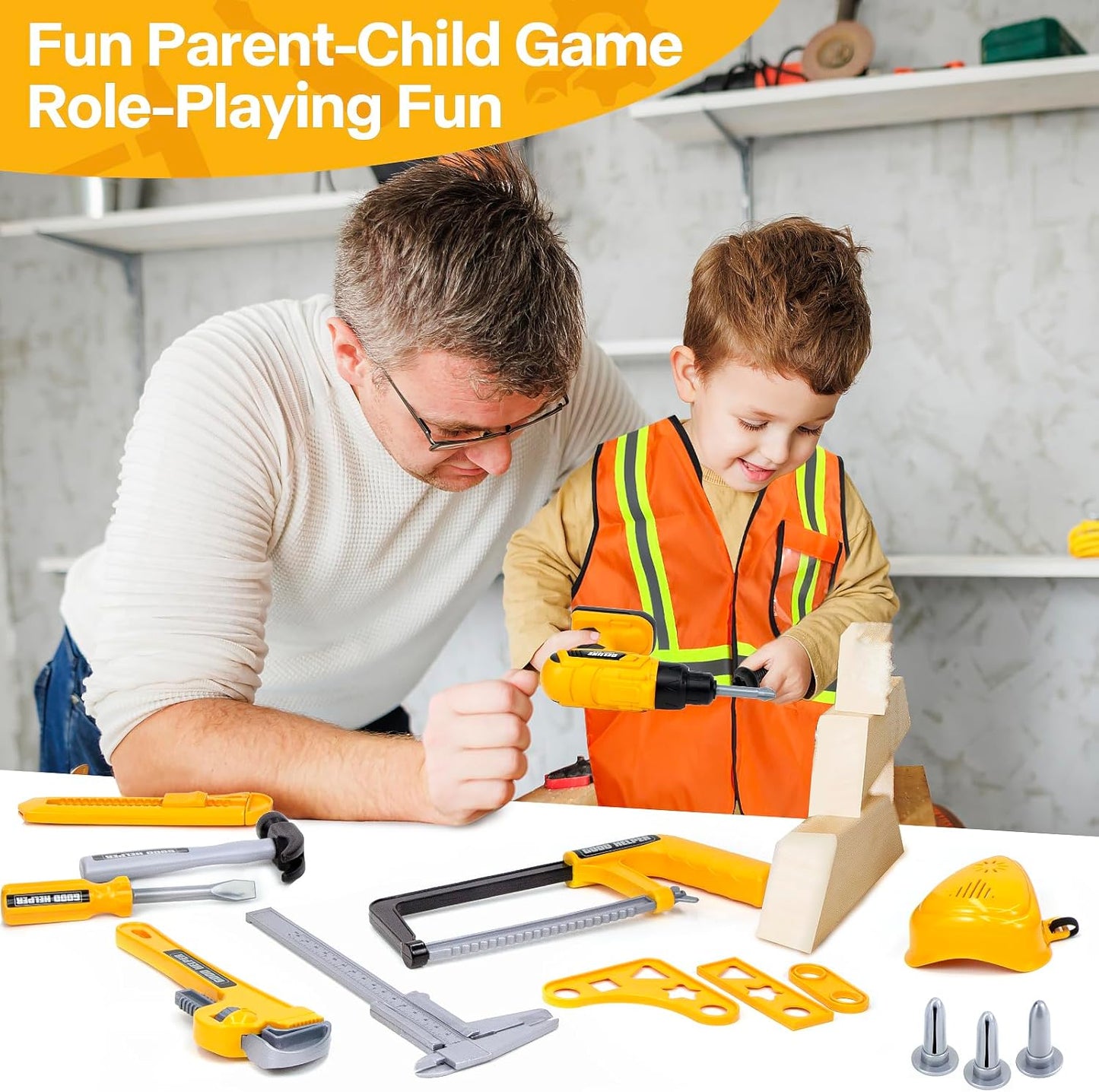 Kids Tool Set – Zealous 48 pcs Toddler Tool Set with Tool Box & Electronic Toy Drill, Pretend Play Kids Toys, Toy Construction Tools for Kids Ages 3,4,5,6,7,8 Years Old (A-Orange)