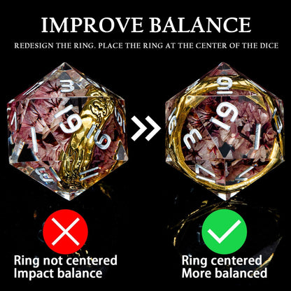 Magic Golden Ring DND Dice Set Sharp Edge Red Resin Dice with Box, for use with Dungeons Dragon RPG D&D Tabletop Games Lord D and D Polyhedral Dice Set