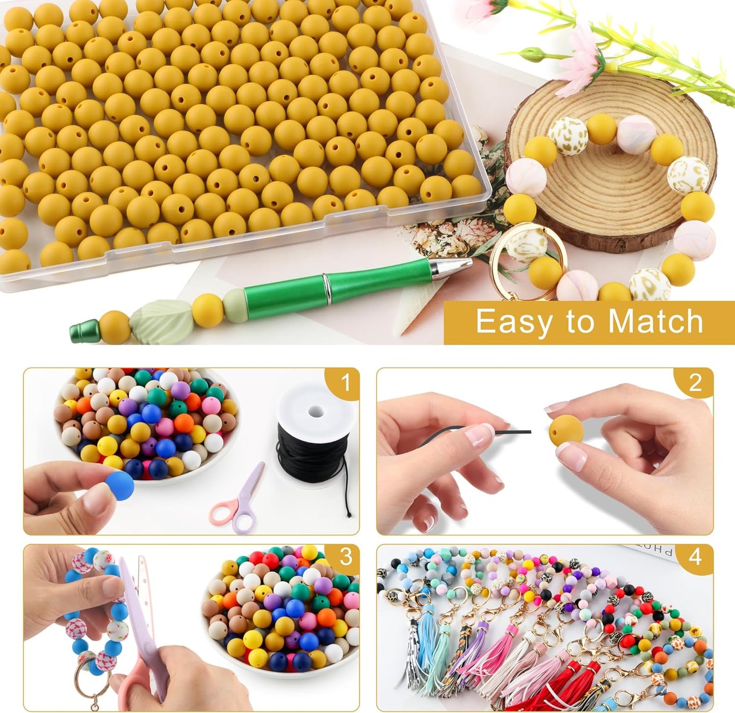 65Pcs 19mm Silicone Beads for Keychain Making Bracelet Necklace, Bulk Round Silicone Beads for Pens（Christmas Green） - Colors A