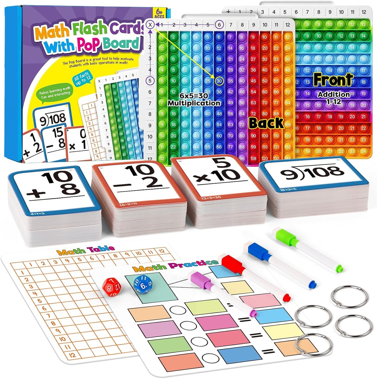 Torlam Math Flash Cards Math Board,Math Games Manipulatives Times Table Chart Fun Learning Interactive Practice Kit for Kids,Multiplication,Division,Addition,Subtraction Flash Card Pack Toys for Kids
