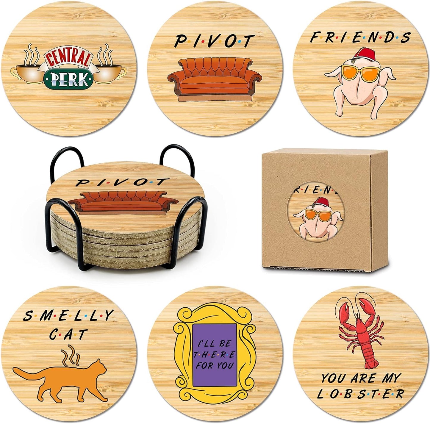 Golden Girls TV Show Merchandise,6 PCS Cork Coasters for Drinks,Funny Set with Coasters Holder,Golden Girls Fans Clean Dirty Dishwasher Magnet,Refrigerator Sign Kitchen Decor Gifts