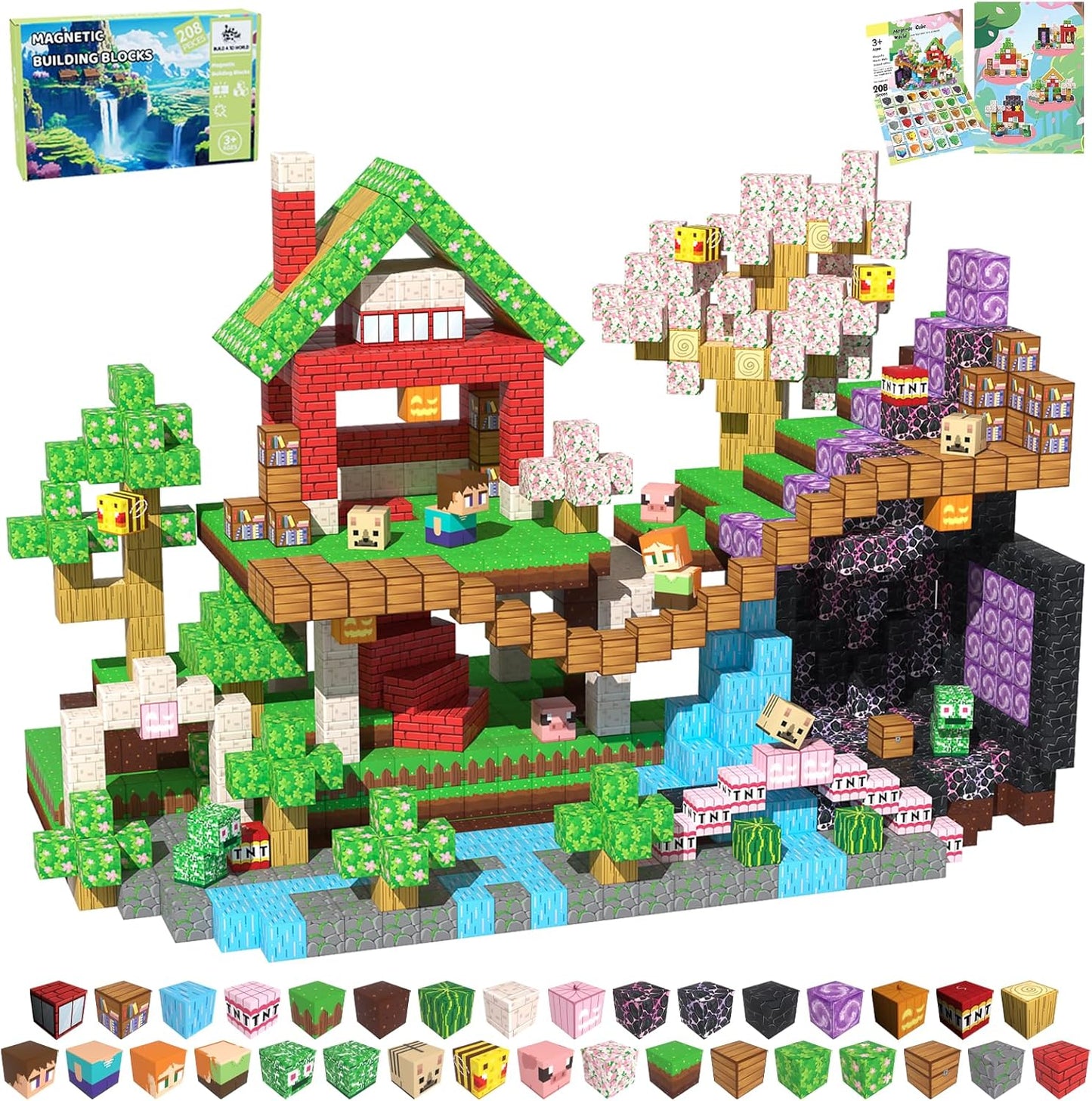 Magnetic Blocks Toys for Kids, 100 PCS Building Blocks Cubes, Stacking Magnetic Tiles Toys for Kids Toddlers Boys Girls Ages 3 4 5 6 7 8-12 Birthday Gifts Party Supplies (Underworld)