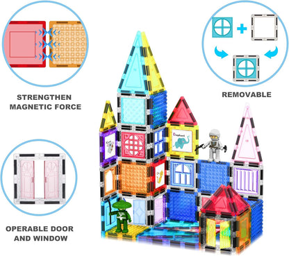 PicassoTiles 101 PCs Magnetic Tiles Building Block with Storage Case Included Bold Colors Travel Carry Case Construction Set for Boys & Girls Great Gift Preschool Kindergarten Montessori Playing Toys