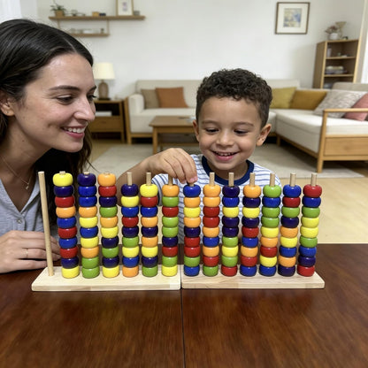 2-Pack Color Matching Stacking Puzzle Game - Color Stack Challenge Competitive Brain Teaser Tabletop Game, Family Game Set with Wooden Rack & Beads