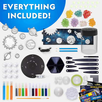 National Geographic Glow-in-the-Dark Solar System Model Kit for Kids - Build & Paint a 3D Planetary Model with Movable Arms, STEM Projects for Kids Ages 8-12, Space Themed Bedroom Decor