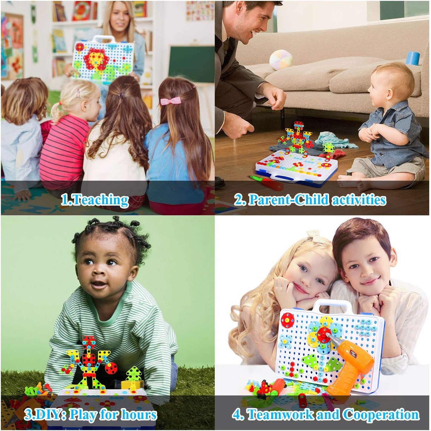 HAPTIME Design and Drill Toy,Educational Toys Building for Kids Ages 3-8,STEM Toys for 3 4 5 6 Year Old,193 Pcs Electric Drill Toy,Magic Montessori Play Toolbox for Toddler Boys Girls Preschool