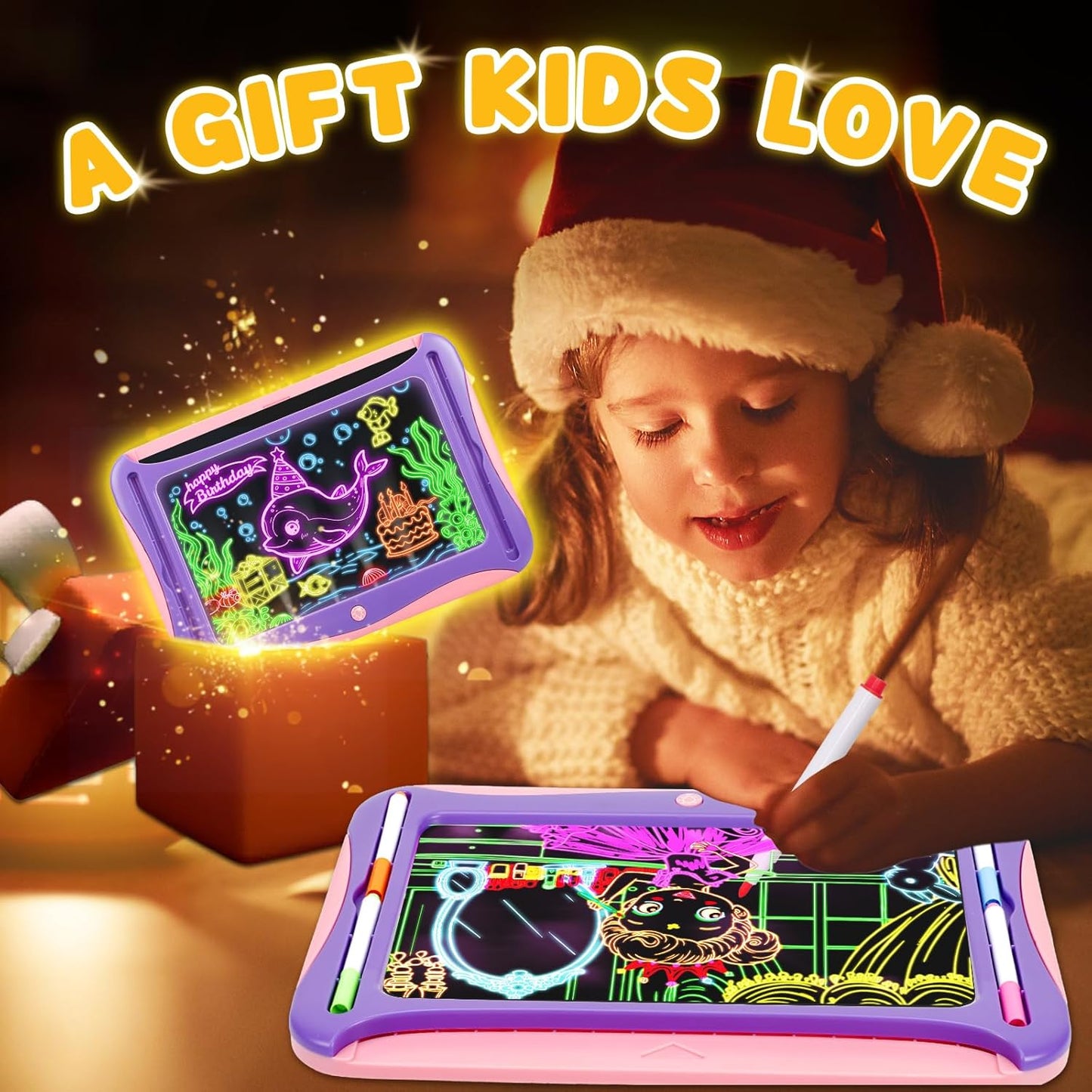 YUBALEER Magic LED Drawing Board for Kids, Toys for Boys Ages 5-7, Light Up Tracing Pad with 9 Double-Sided Cards, 6 Washable Pens, Glow Up Toys for Kids 4-6 Year Old Christmas Birthday Gifts
