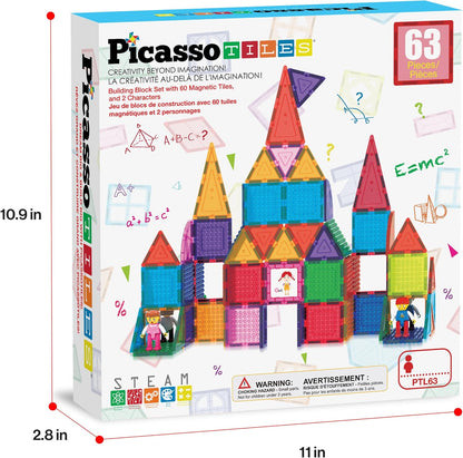 PicassoTiles 333pcs Magnetic Brick Tile and Magnetic Tile Combo Set, Action Figures included, Building Blocks STEM Toys, Educational Montessori Preschool Toddler classroom learning toys, Kids activity