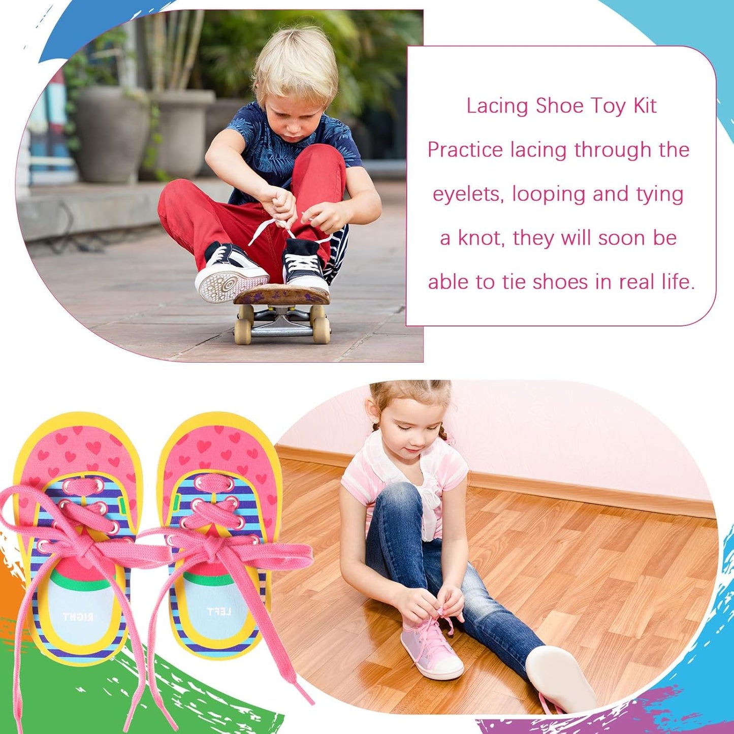 Capoda 9 Sets Lacing Cards Shoes Educational Threading Toy for Wooden Lacing Card Toys with Colorful Threads for Develop Imagination Early Education and Learning Activity(Shoes)