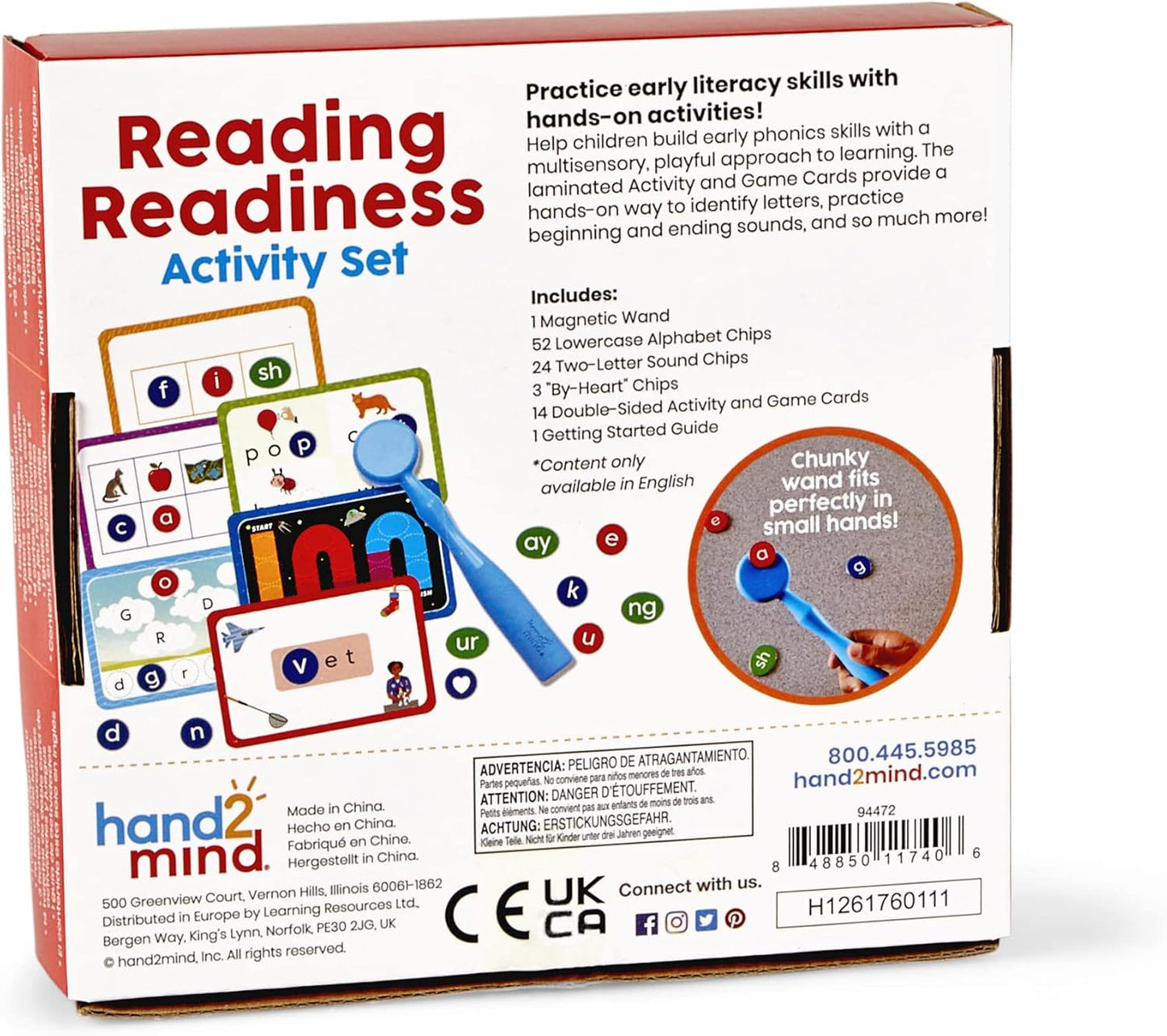 hand2mind Reading Readiness Activity Set, Magnetic Wands and Chip Set, Learn to Spell for Kids, Spelling Toys, CVC Words for Kindergarten, Learning Letters, Science of Reading Manipulatives