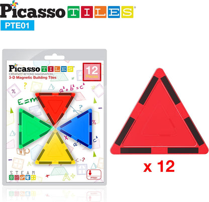 PicassoTiles 4pcs Magnetic Building Block Large Square Shape Magnet Tiles Construction Toy STEM Learning Kit Educational Playset Playboard Pretend Play Stacking Blocks Child Brain Development PTE09