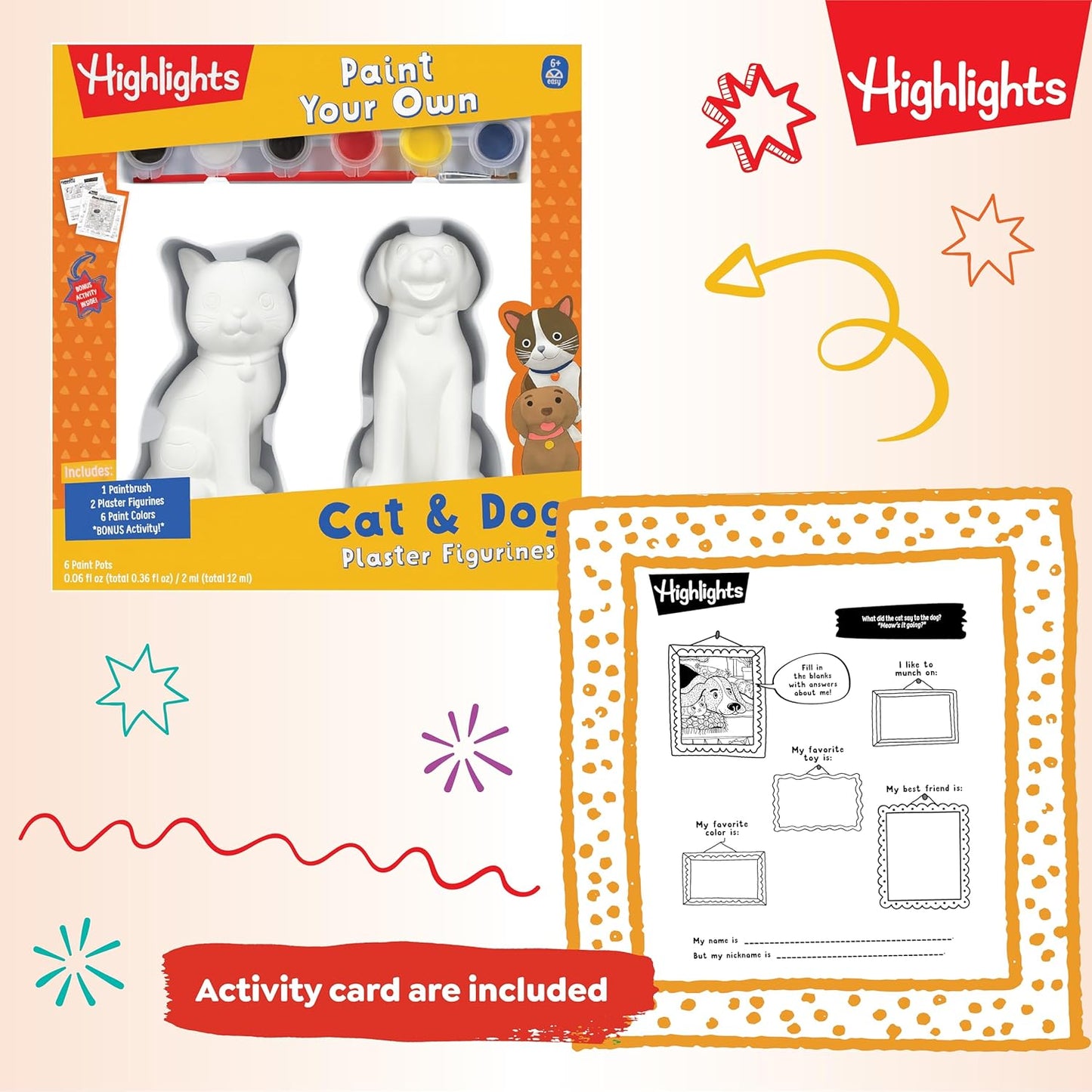 Highlights Paint Your Own Plaster Figurine & Activity Kits – DIY Art Sets with Figurines, Paints, Brush & Bonus Activities – Multiple Themes – Ages 6+