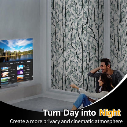 Leaf Pattern Window Tint with Installation Tools, Blackout Window Cover, Sun Blocking Window Tint for Home (Full Blackout Opaque, 17.7'' x 78.7'')