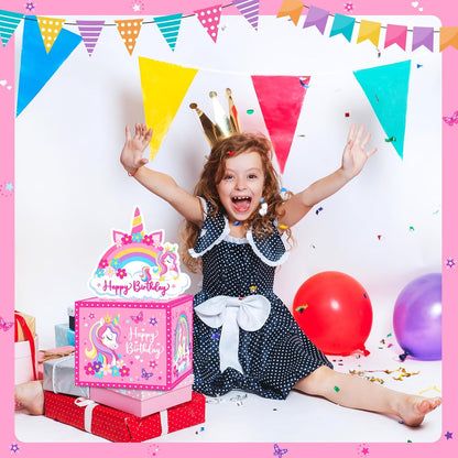 Birthday Money Box for Cash Gift Pull, Surprise Gift Boxes for Money, Money Holder Box with Pull Out Happy Birthday Card and 50Pcs Transparent Bags, Money Gift Ideas for Kids and Adults