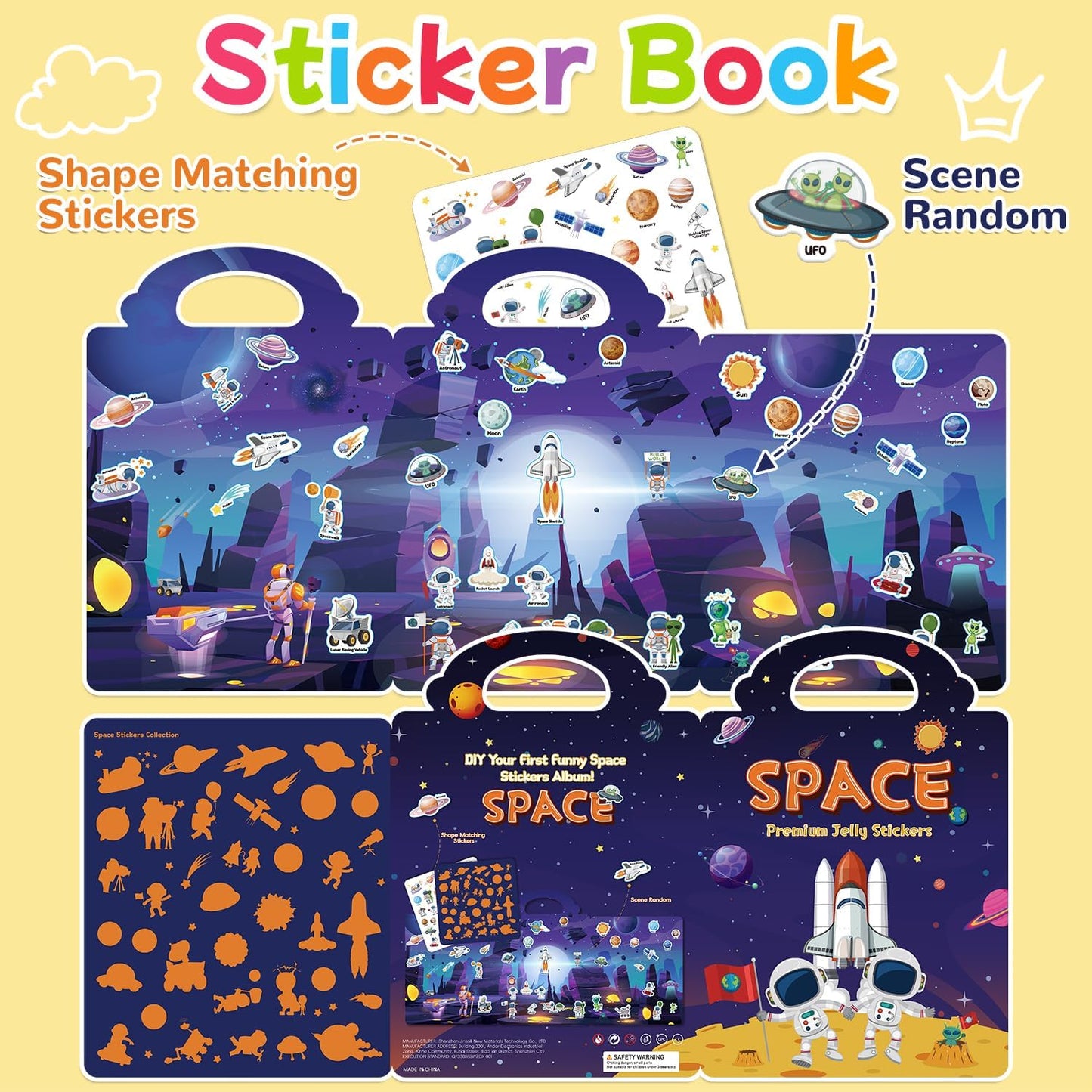 6 Sets Reusable Sticker Book for Toddlers 3-6, Jelly Sticker Books for Toddler, Travel Sticker Activity Toys for Kids 3 4 5 6 Years Old Girls & Boys