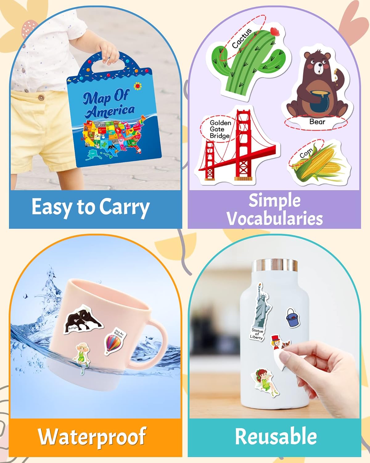 Benresive Reusable Sticker Book for Toddlers, Stickers for Kids, Travel Toys for Arts & Crafts Activities, Birthday Gift for Boys & Girls, Animals Dinosaurs Insects Themes