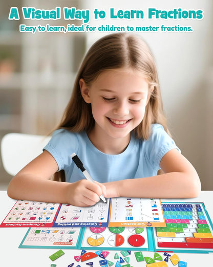 Large Magnetic Fraction Demonstration Book, Magnetic Fraction Educational Puzzle with Tiles & Circles, Montessori Fraction Manipulatives for Elementary School, Maths Learning Toys for Kids