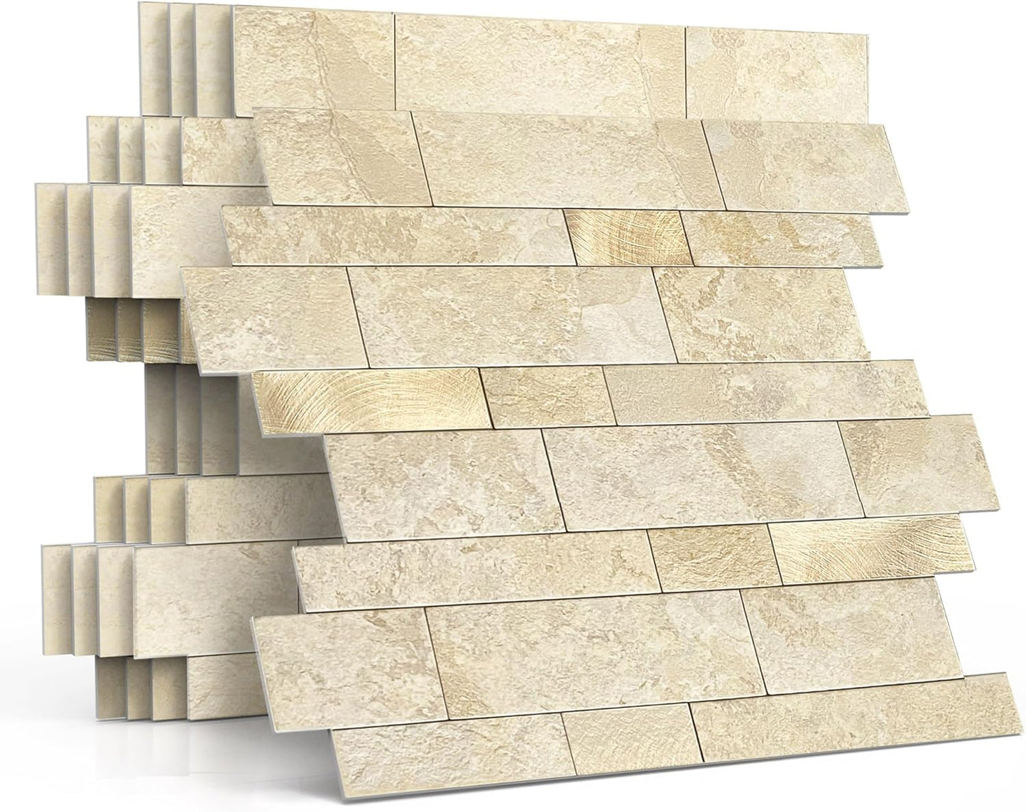 MOFIT Backsplash Tile for Kitchen Peel and Stick Stone Matte Finish,Bathroom Tiles Stickers 3D Wall Panel Linear Mosaic Marble Backsplash Waterproof(5sheets,Blue Green Gray)