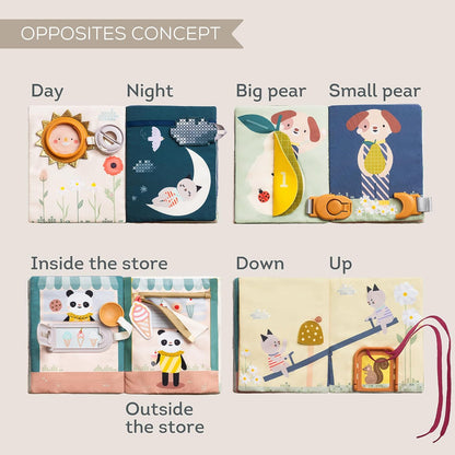 Taf Toys Busy Book for Toddlers 1-3, Montessori Quiet Activity Book with 15 Activities - Opposites Concepts - Ideal Toddler Busy Book for 1 Year Old - Boy Toys Girl Birthday Gift