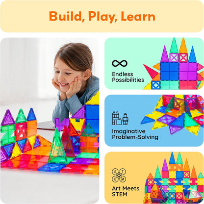 PicassoTiles Magnetic Building Block Set Geometry Shape Magnet Tiles Construction Toy STEM Learning Kit Educational Playset Playboard Pretend Play Stacking Blocks Child Brain Development PT16