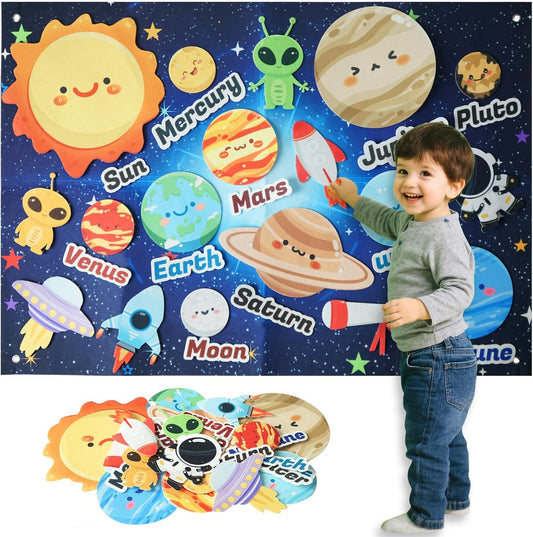Toddler Solar System Toy, 33-Foot Children's Space Felt Board, Suitable Birthday Gift for Boys and Girls, Montessori Solar System Sensory Toy, Planetary Toy for Children Aged 3-8