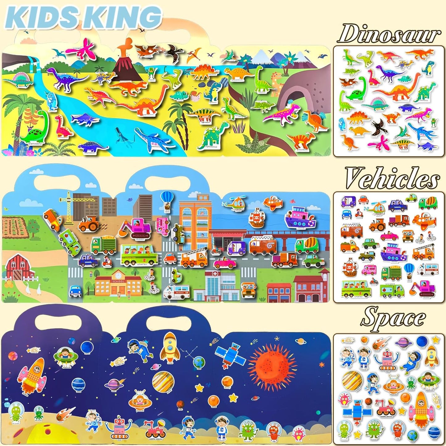 Reusable Sticker Books for Toddlers 1-3, Puffy Stickers Book for Kids Ages 2-4, Toddler Travel Activities Book Toy for Birthday Christmas - Christianity Jesus, Noah's Ark, Fairy Tales(3 Set)