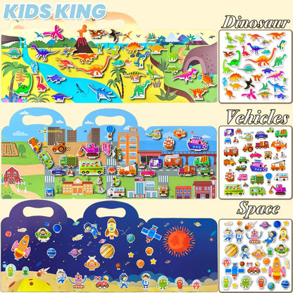 Reusable Sticker Books for Toddlers 1-3, Puffy Stickers Book for Kids Ages 2-4, Toddler Travel Activities Book Toy for Birthday Christmas - Christianity Jesus, Noah's Ark, Fairy Tales(3 Set)