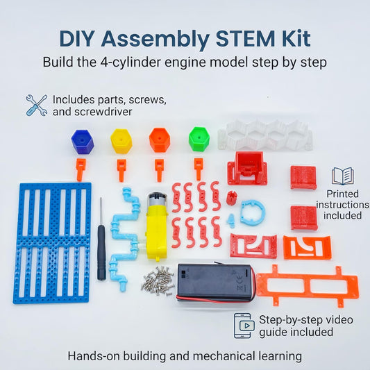 4-Cylinder Working Engine Model DIY Assembly STEM Kit for Kids Ages 8–14, Build with Moving Pistons and Crankshaft, Hands-On Mechanical Engineering Learning Kit