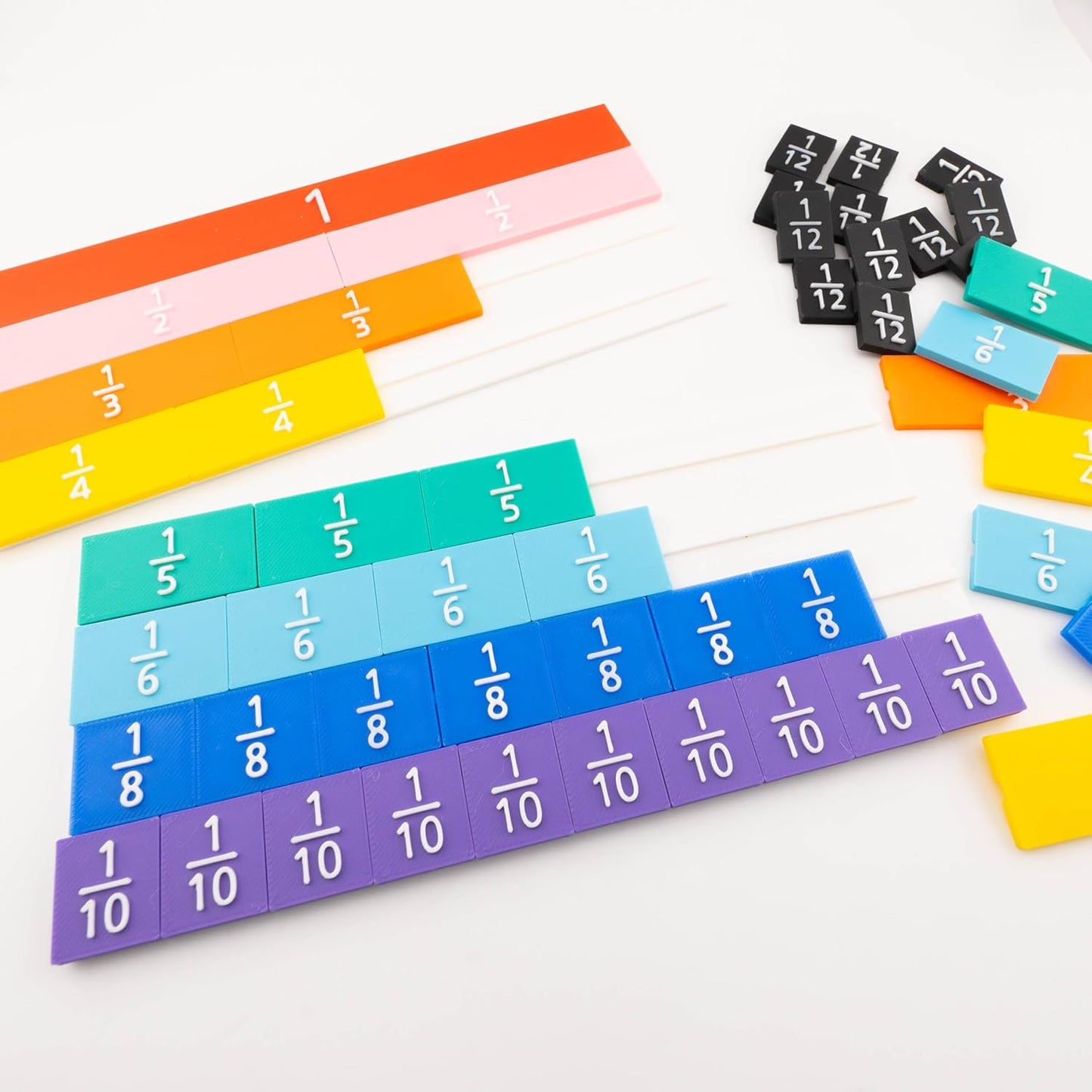 Rainbow Fraction Tiles, Montessori Math Materials, Fraction Manipulatives, Unit Fraction, Fraction Bars Math Manipulatives, Fraction Games, Homeschool Supplies (Set of 53)